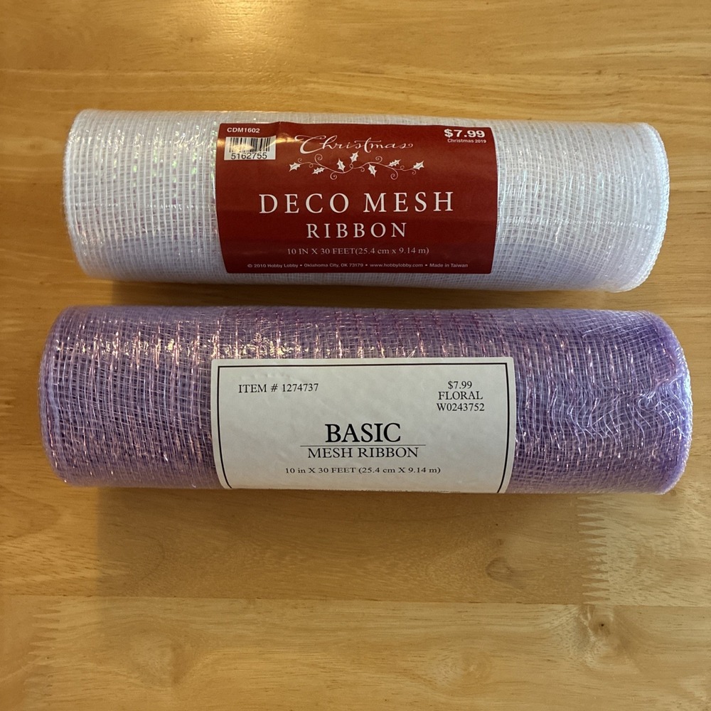 Hobby Lobby Mesh Ribbon White Lavender Iridescent  Lot Of 2 Craft